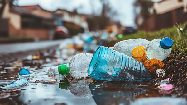 suciedad en la calle, botellas de plástico